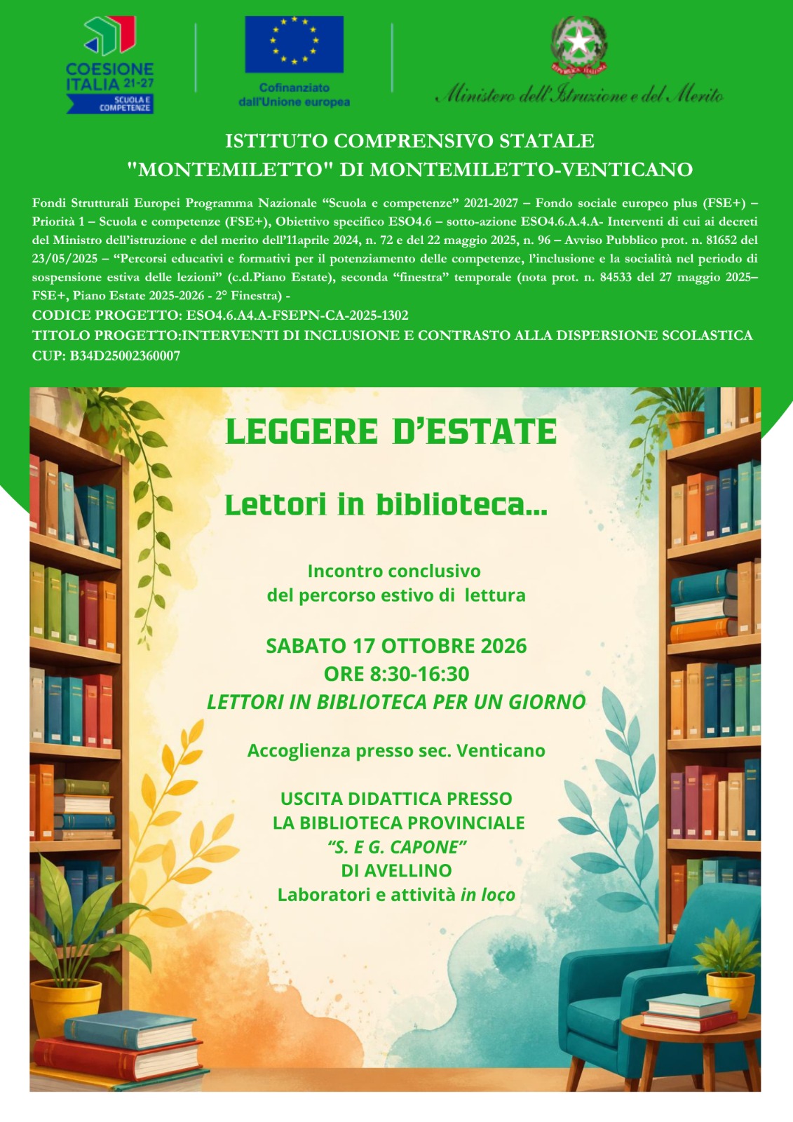 LETTORI IN BIBLIOTECA... incontro conclusivo presso la Biblioteca comunale di Avellino il 17 ottobre